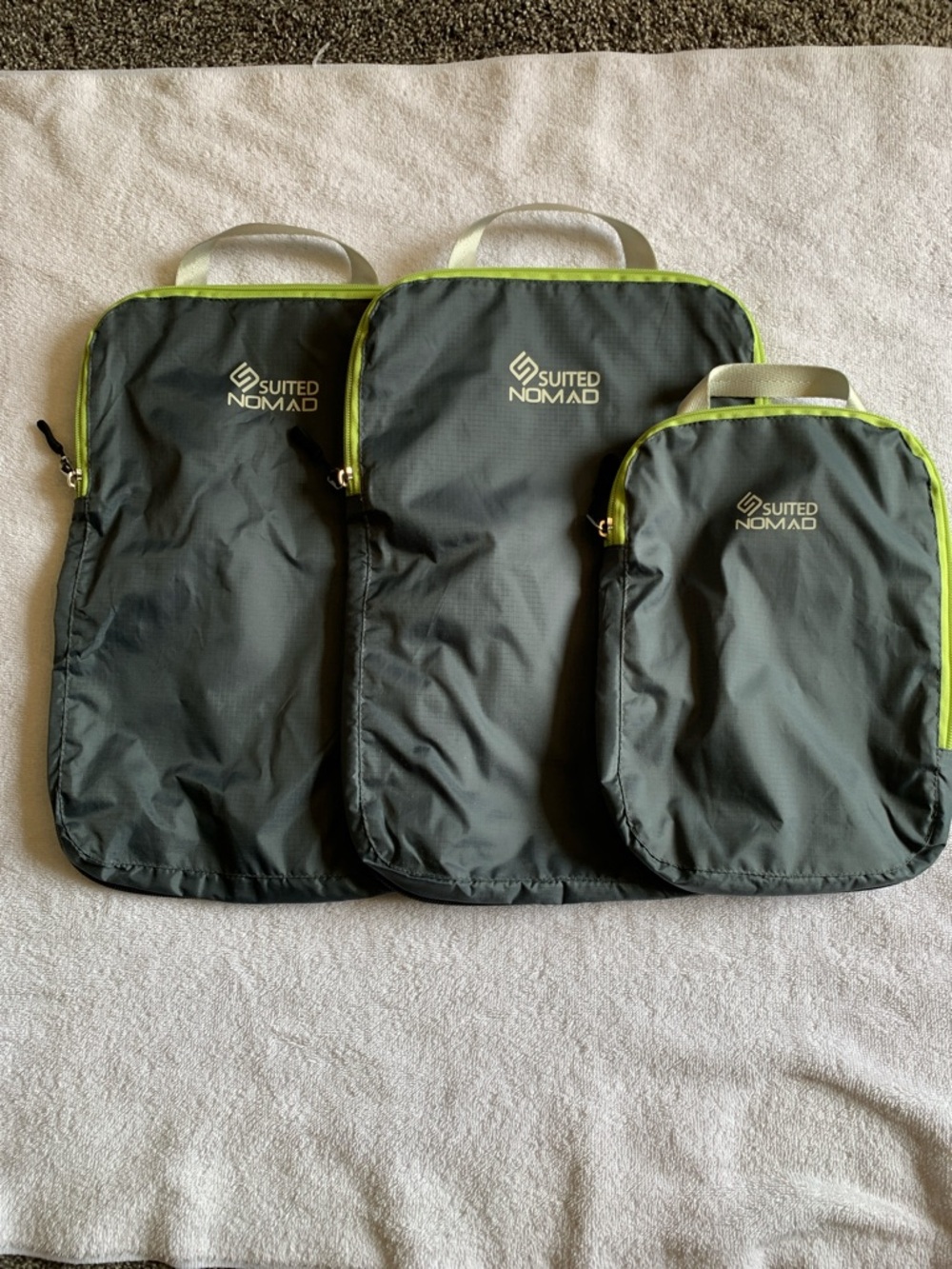 Suited Nomad Black and Lime Packing Cube Set for Men. Set of three.